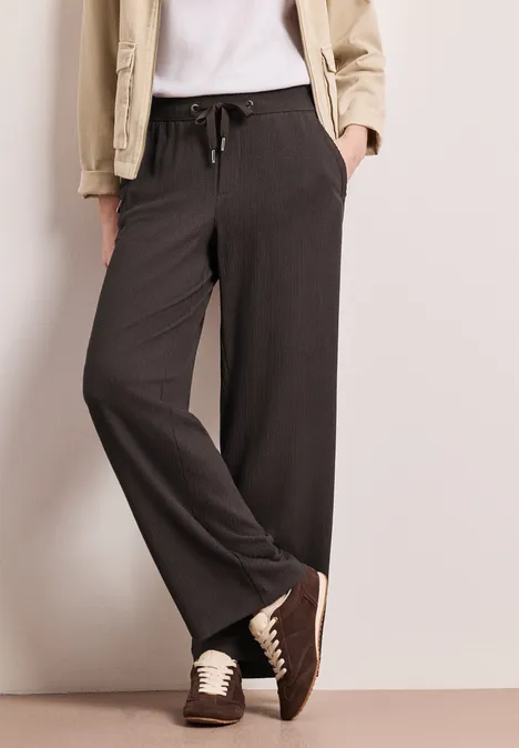 High Waist broek met wijde pijpen in casual pasvorm deep earth