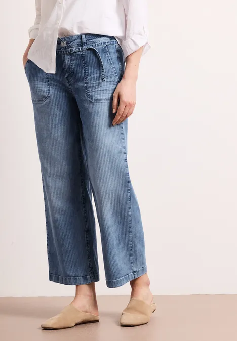 Mid Waist Wide Leg Jeans mit Streifen mid blue striped wash Mid Waist Wide Leg Jeans mit Streifen mid blue striped wash