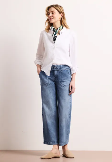 Mid Waist Wide Leg Jeans mit Streifen mid blue striped wash Mid Waist Wide Leg Jeans mit Streifen mid blue striped wash