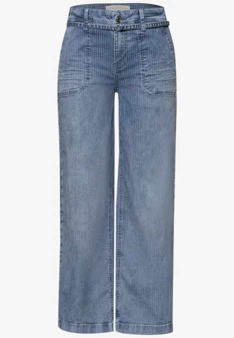 Mid Waist Wide Leg Jeans mit Streifen mid blue striped wash Mid Waist Wide Leg Jeans mit Streifen mid blue striped wash