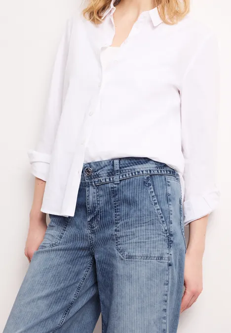 Mid Waist Wide Leg Jeans mit Streifen mid blue striped wash Mid Waist Wide Leg Jeans mit Streifen mid blue striped wash