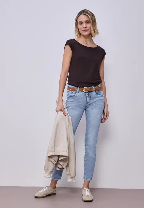 Mid Waist Slim Leg Jeans im Slim Fit light blue random wash