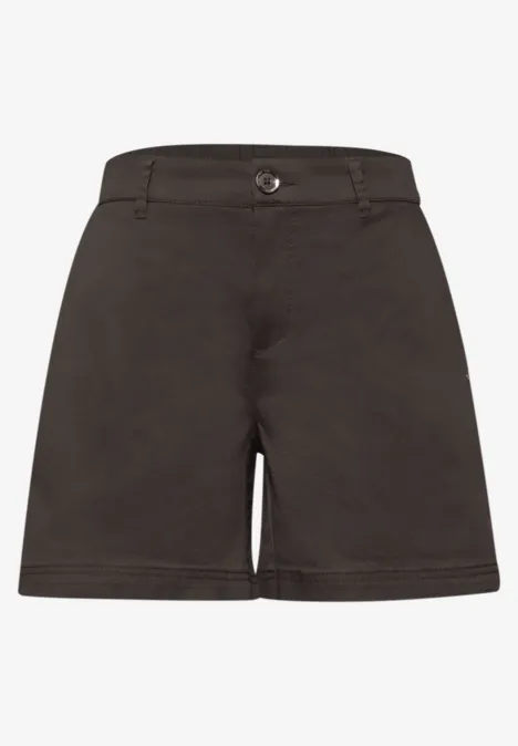 Donkerbruine, halflange shorts met rechte pasvorm, riemlussen en knoopsluiting.