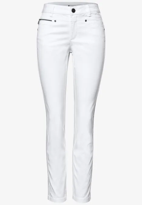 Mid Waist Slim Leg Hose im Satin-Look White