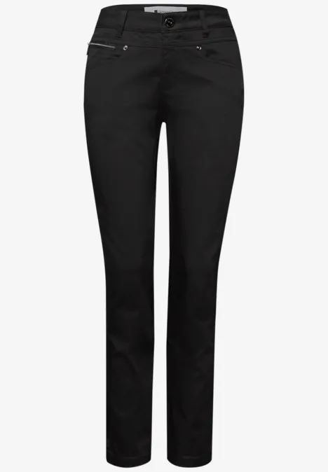 Mid Waist Slim Leg Hose im Satin-Look Black