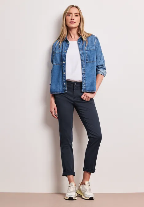 Mid Waist Slim Legs broek in satijnlook shadowed navy