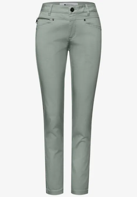 Mid Waist Slim Leg Hose im Satin-Look dark mint green