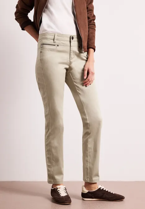 Mid Waist Slim Legs broek in satijnlook cobble stone