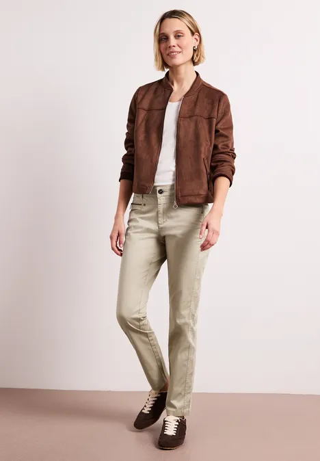 Mid Waist Slim Legs broek in satijnlook cobble stone