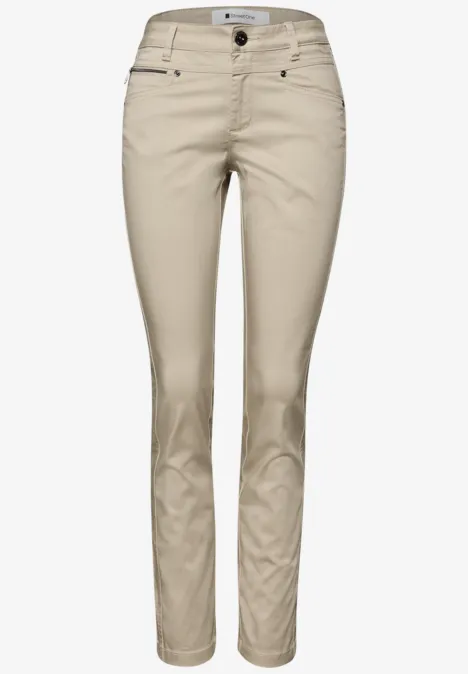 Mid Waist Slim Legs broek in satijnlook cobble stone