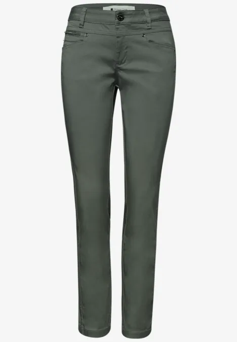 Mid Waist Slim Legs broek in satijnlook cilantro green