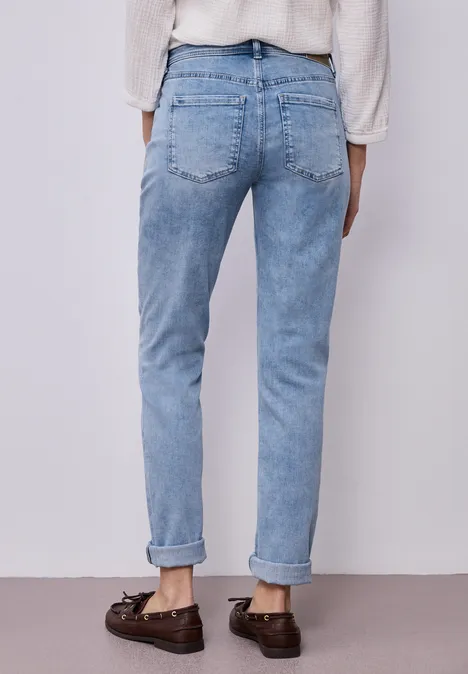 Mid Waist Slim Leg Jeans mit Turn-Up light blue random wash