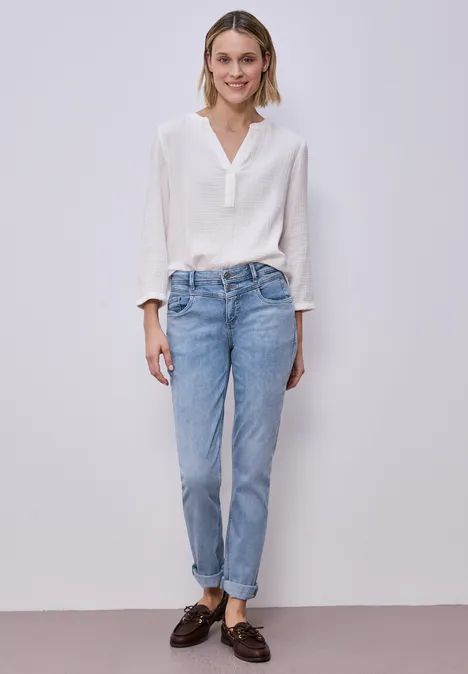Mid Waist Slim Leg Jeans mit Turn-Up light blue random wash