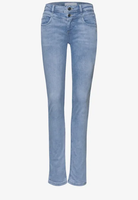 Mid Waist Slim Leg Jeans mit Turn-Up light blue random wash