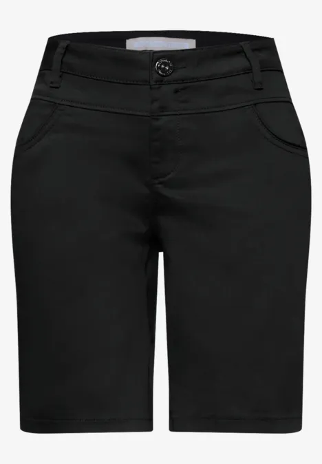 Zwarte damesshorts met knoop- en ritssluiting, slanke pasvorm, knielang.