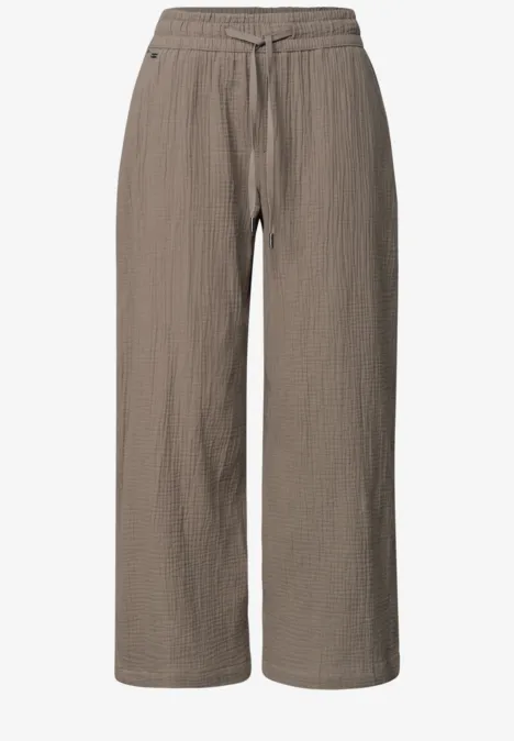Braune, weite Damenhose mit lockerer Passform und elastischem Bund