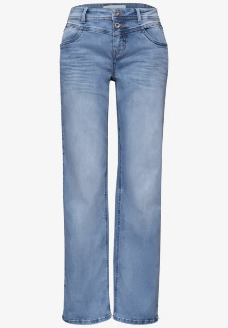 Mid Waist straight leg jeans in casual fit light blue wash