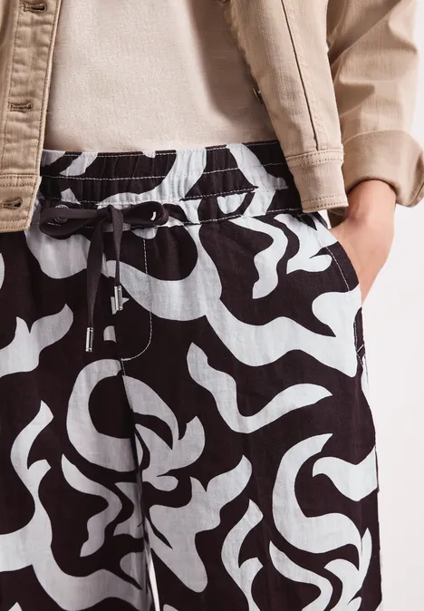 Mid Waist Wide Leg Hose mit Print espresso brown