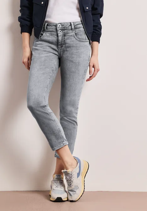 Mid Waist Slim Leg Jeans im Slim Fit light grey random wash Mid Waist Slim Leg Jeans im Slim Fit light grey random wash