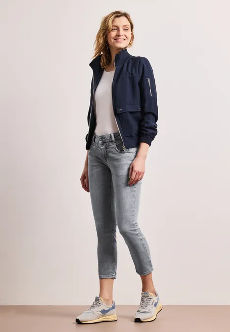 Mid Waist Slim Leg Jeans im Slim Fit light grey random wash Mid Waist Slim Leg Jeans im Slim Fit light grey random wash