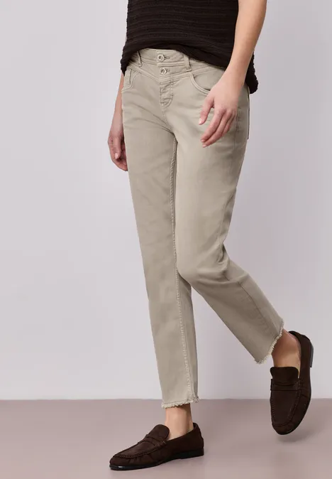 Jeans Straight Legs avec ourlet frangé Beige Washed Jeans Straight Legs avec ourlet frangé Beige Washed