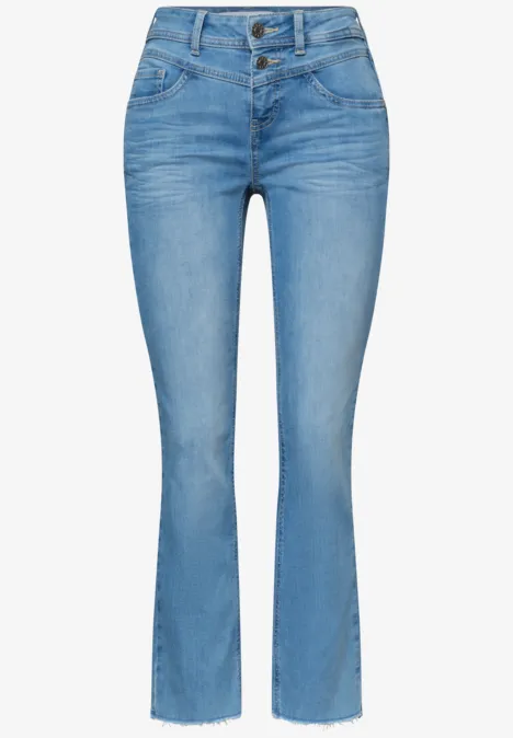 Straight Leg Jeans mit fransigem Saum Light Blue Wash