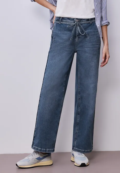 Wide Leg Jeans mit Gürteldetail authentic mid blue washed