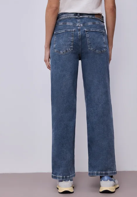 Wide Leg Jeans mit Gürteldetail authentic mid blue washed