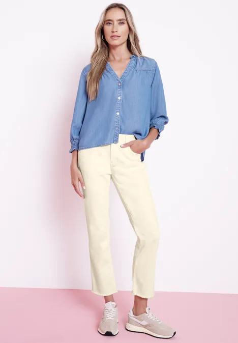 Jeans avec ourlet frangé ecru soft washed