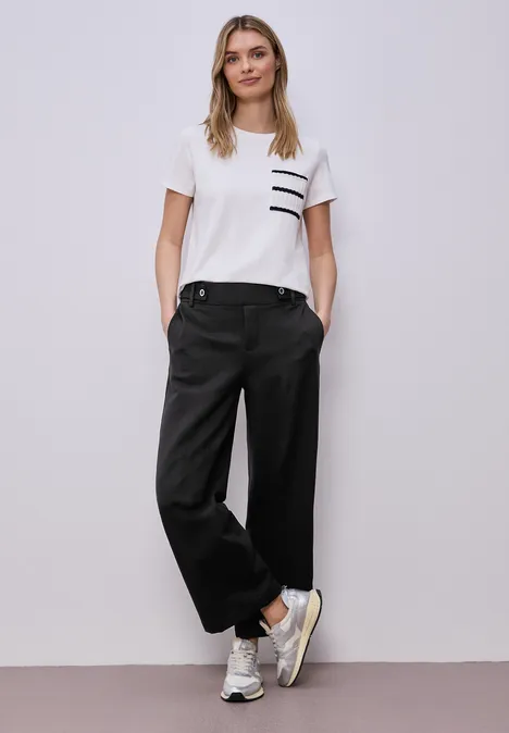 Wide Leg Hose mit Knopfdetail Black