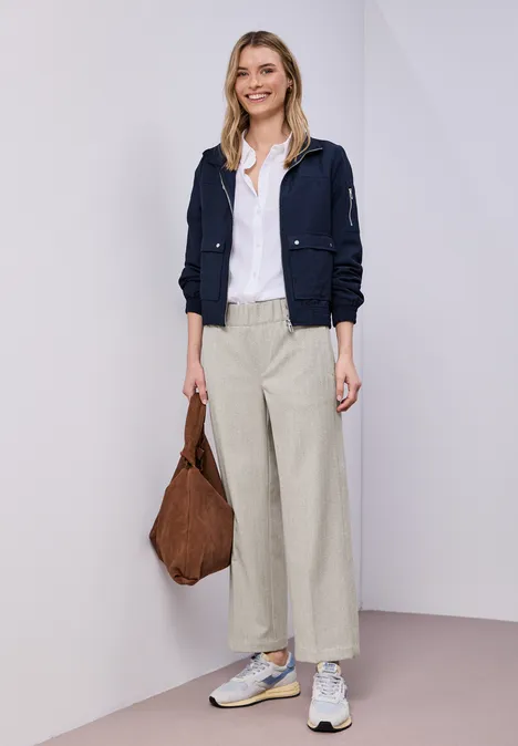 High Waist Wide Leg Hose mit Knopfdetail smoke beige