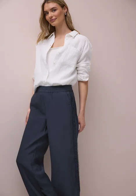 Wide Leg Hose mit Crochet Tape shadowed navy