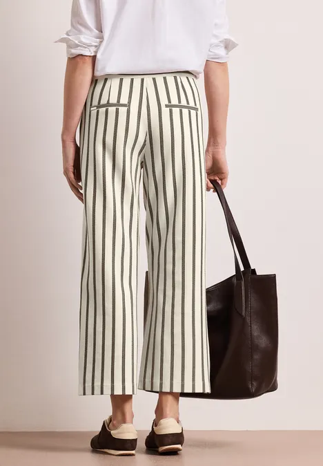 Wide Legs broek in casual pasvorm met strepen soft beige
