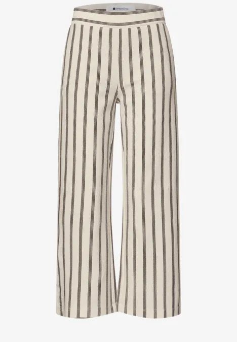 Wide Legs broek in casual pasvorm met strepen soft beige