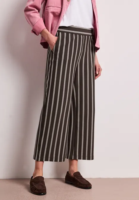 Wide Legs broek in casual pasvorm met strepen espresso brown