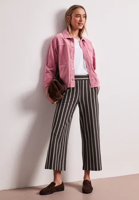 Wide Legs broek in casual pasvorm met strepen espresso brown