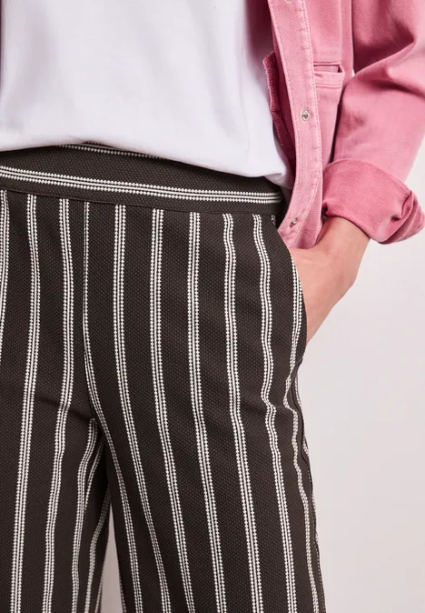 Wide Legs broek in casual pasvorm met strepen espresso brown