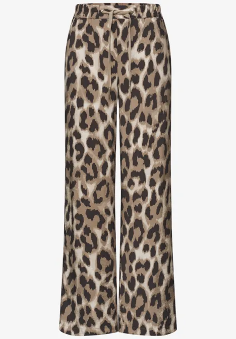 High Waist broek met Wide Legs en leoprint timeless beige