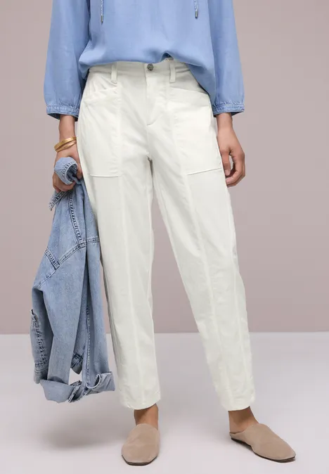 High Waist Barrel Leg Hose im Casual Fit off white High Waist Barrel Leg Hose im Casual Fit off white