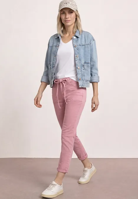 Mid Waist taps toelopende jeans in een Loose Fit Blush Pink Washed Mid Waist taps toelopende jeans in een Loose Fit Blush Pink Washed