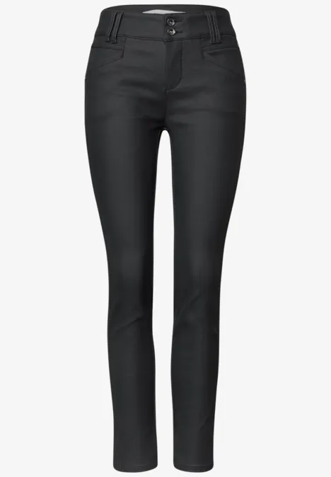 Pantalon noir pour femme, coupe droite avec passants de ceinture devant