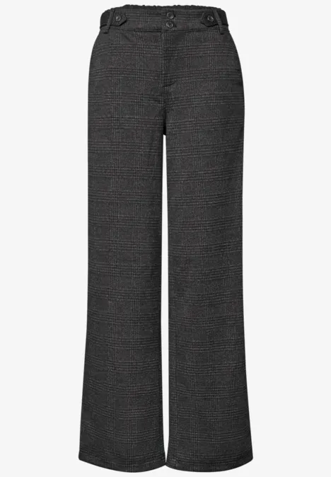 Pantalon femme gris foncé élégant, taille haute et coupe légèrement évasée.