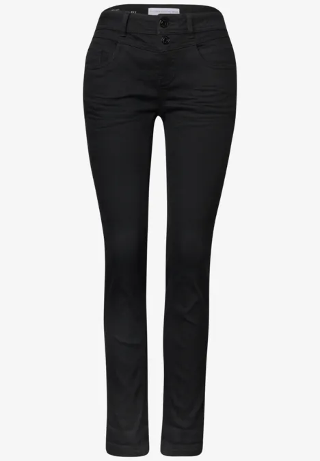 Mid Waist Slim Leg Jeans im Casual Fit Black Clean Washed Schwarze Jeans-Hose in Slim-Fit mit Gürtelschlaufen, fünf Taschen und geradem Bein