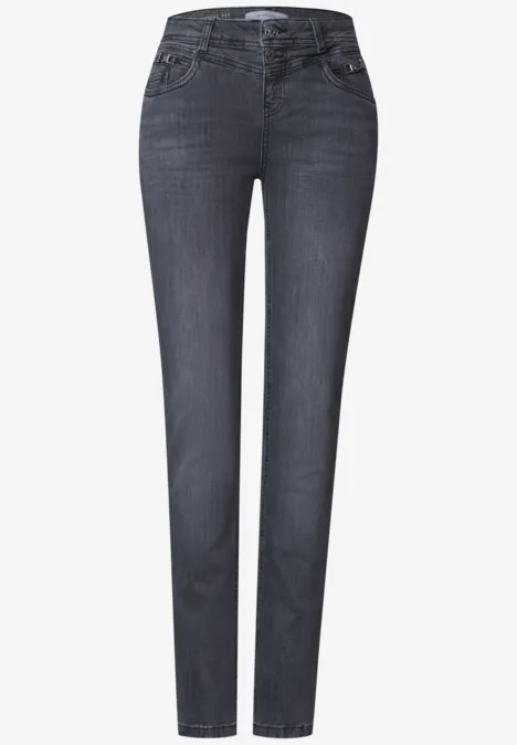 Donkergrijze damesjeans met rechte pijpen en hoge taille