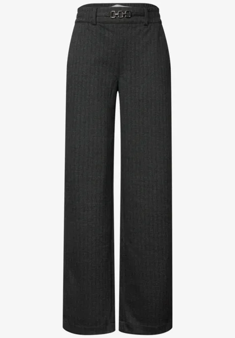Stright Leg Hose mit Fishbone-Muster Black Weite, dunkelgraue Nadelstreifen-Hose mit hohem Bund.