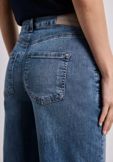 Wide Legs jeans met knoopdetails Medium Blue Wash