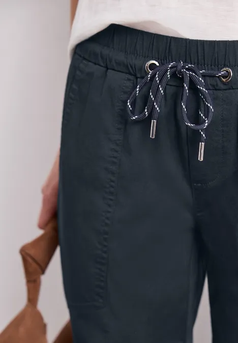 Hose mit elastischem Bund und Kordelzug, seitliche Taschen, dunkelgrau, lässiger Stil