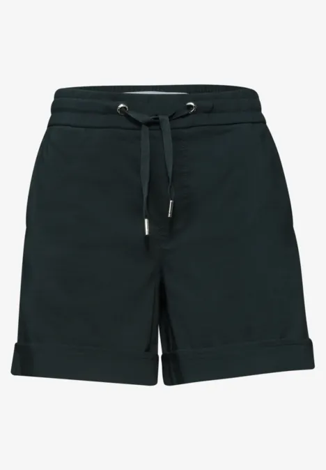 Donkergroene jerseyshort met koordsluiting en omgeslagen zoom