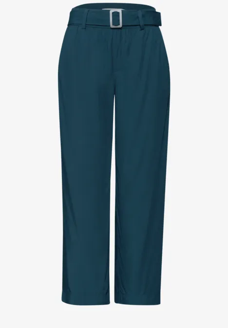 Tealfarbene Damenhose mit hohem Bund und Gürtel, geradem Schnitt