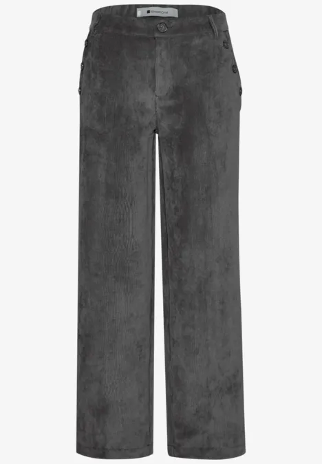 Broek met Mid Waist-taille en Straight Leg-pijpen, met knopen gravel grey Grijze, wijde corduroy broek met hoge taille